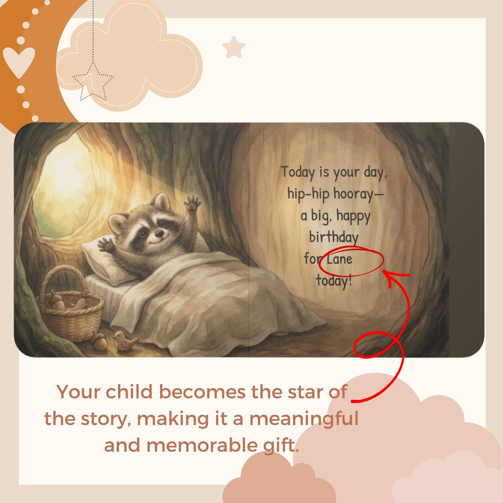 Personalized Birthday Book for Kids, Custom Book with Name, Toddler Story, First Birthday Gift, Raccoon Book, 1st, 2nd,3rd Birthday Keepsake