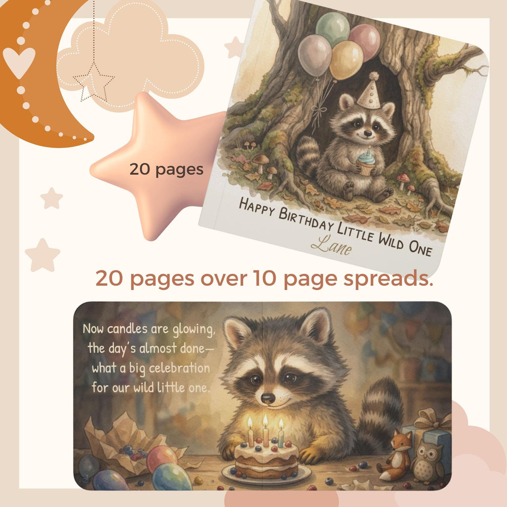 Personalized Birthday Book for Kids, Custom Book with Name, Toddler Story, First Birthday Gift, Raccoon Book, 1st, 2nd,3rd Birthday Keepsake
