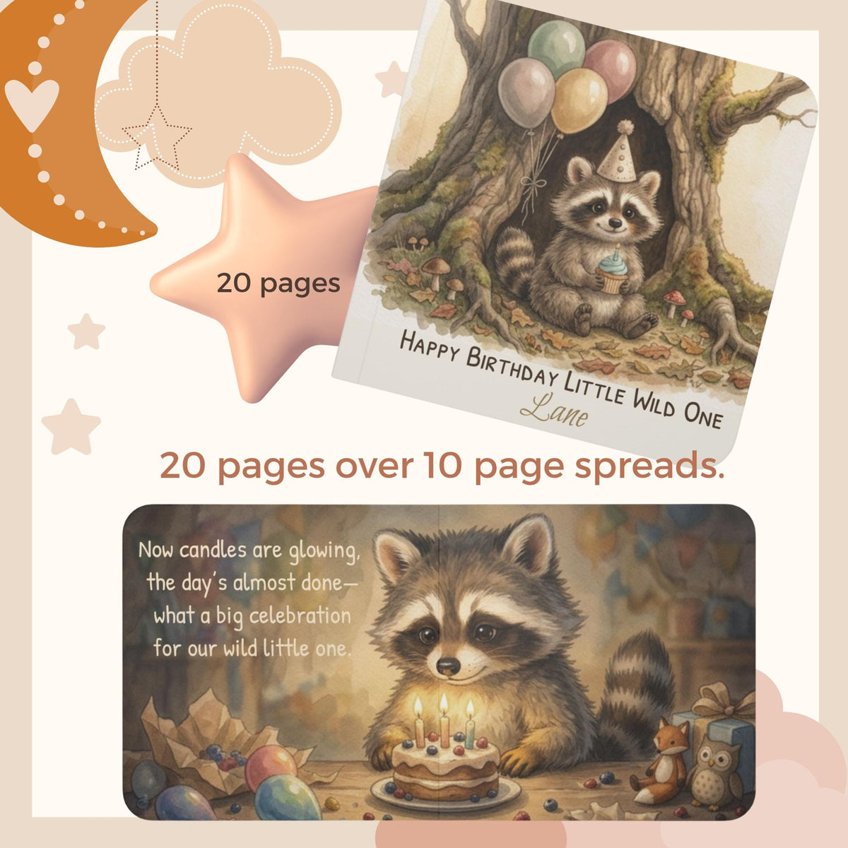 Personalized Birthday Book for Kids, Custom Book with Name, Toddler Story, First Birthday Gift, Raccoon Book, 1st, 2nd,3rd Birthday Keepsake