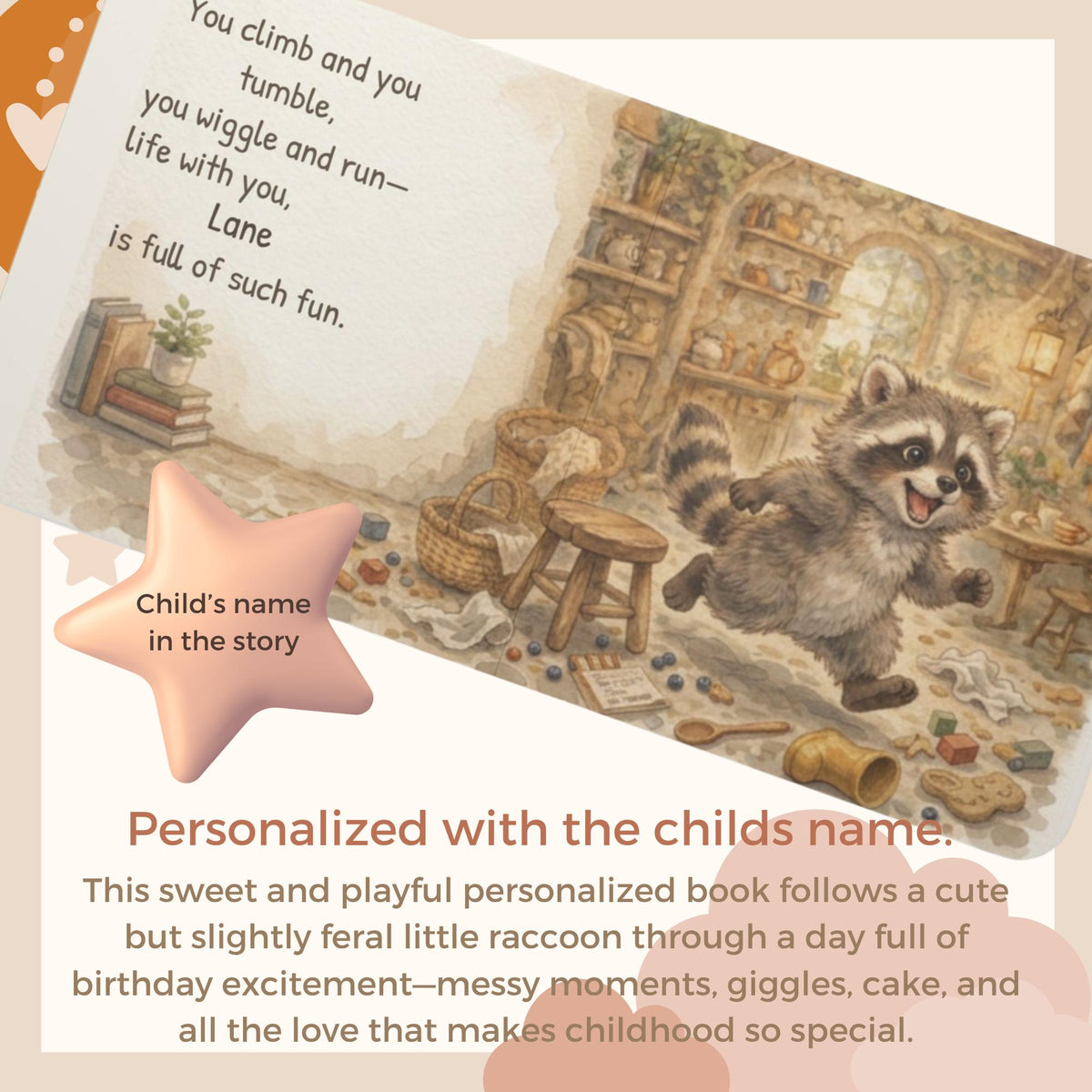 Personalized Birthday Book for Kids, Custom Book with Name, Toddler Story, First Birthday Gift, Raccoon Book, 1st, 2nd,3rd Birthday Keepsake