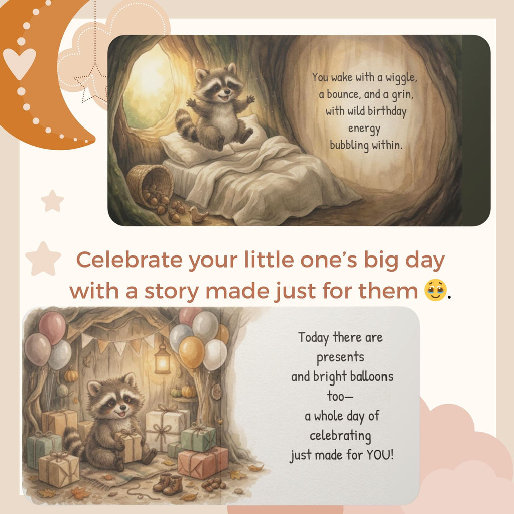 Personalized Birthday Book for Kids, Custom Book with Name, Toddler Story, First Birthday Gift, Raccoon Book, 1st, 2nd,3rd Birthday Keepsake