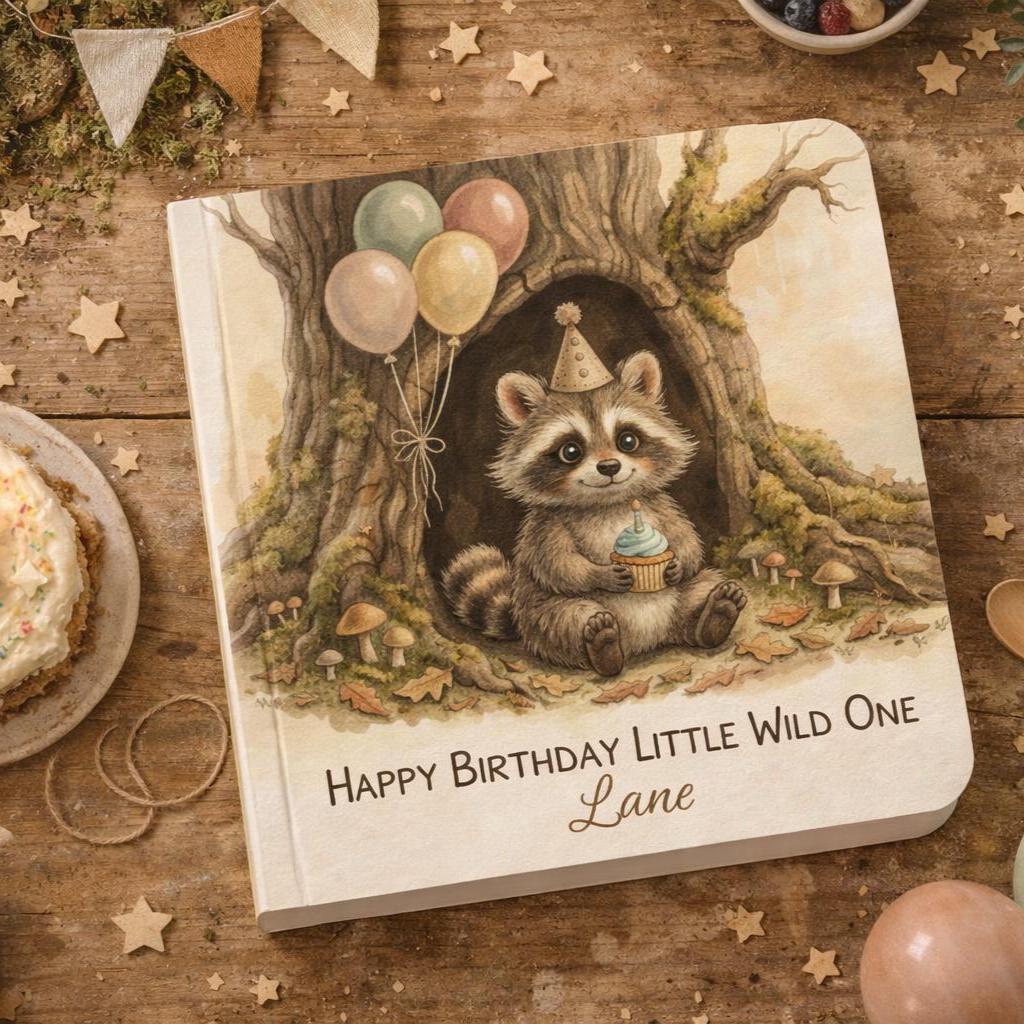 Personalized Birthday Book for Kids, Custom Book with Name, Toddler Story, First Birthday Gift, Raccoon Book, 1st, 2nd,3rd Birthday Keepsake