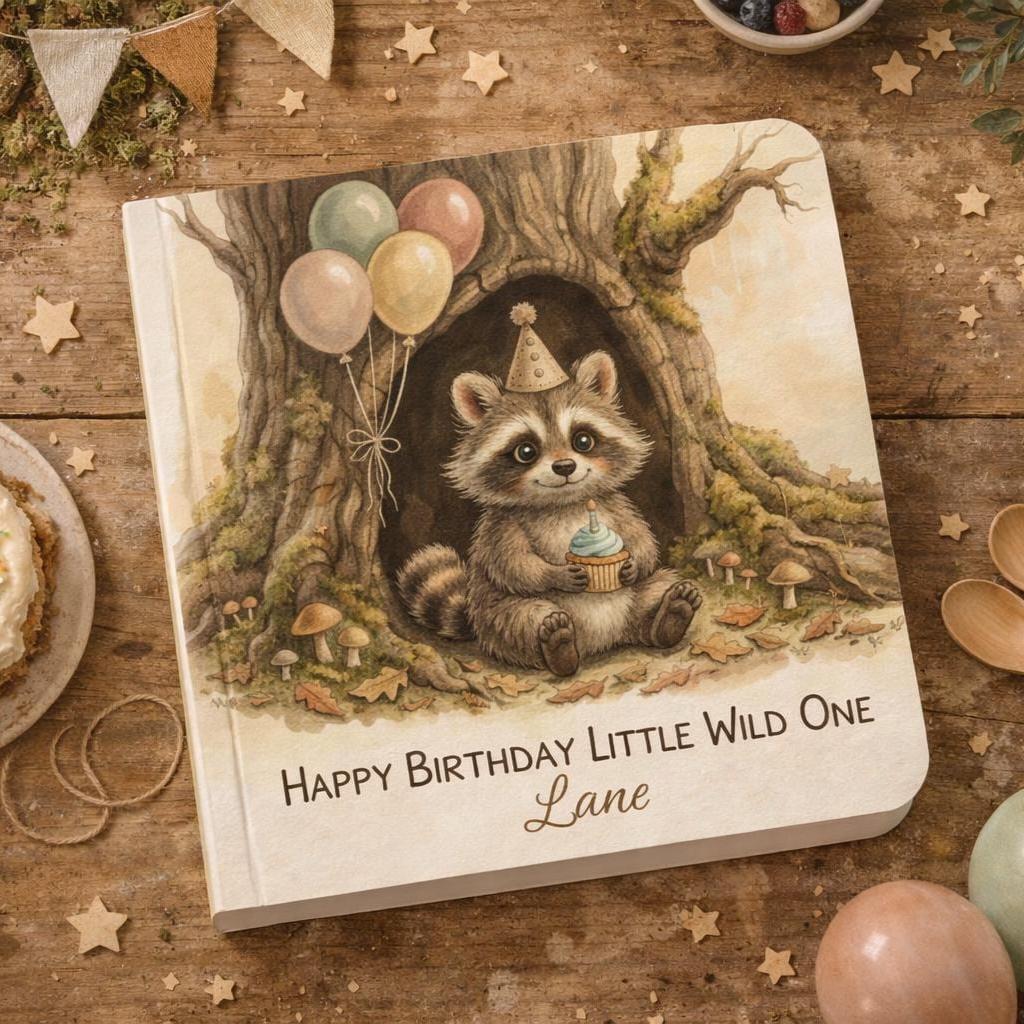 Personalized Birthday Book for Kids, Custom Book with Name, Toddler Story, First Birthday Gift, Raccoon Book, 1st, 2nd,3rd Birthday Keepsake