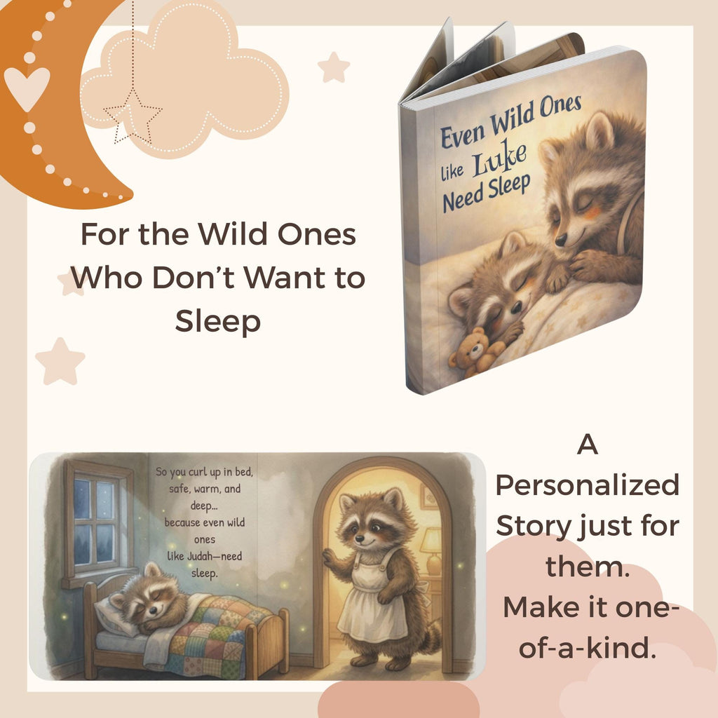 Personalized Toddler Book Custom Baby Name Story Bedtime Reading Gift First Birthday Present Child Nighttime Keepsake Preschool Sleep Tale Infant Goodnight Book Rhyming Story Custom Name Reading Experience Wild Ones Sleep Theme Raccoon