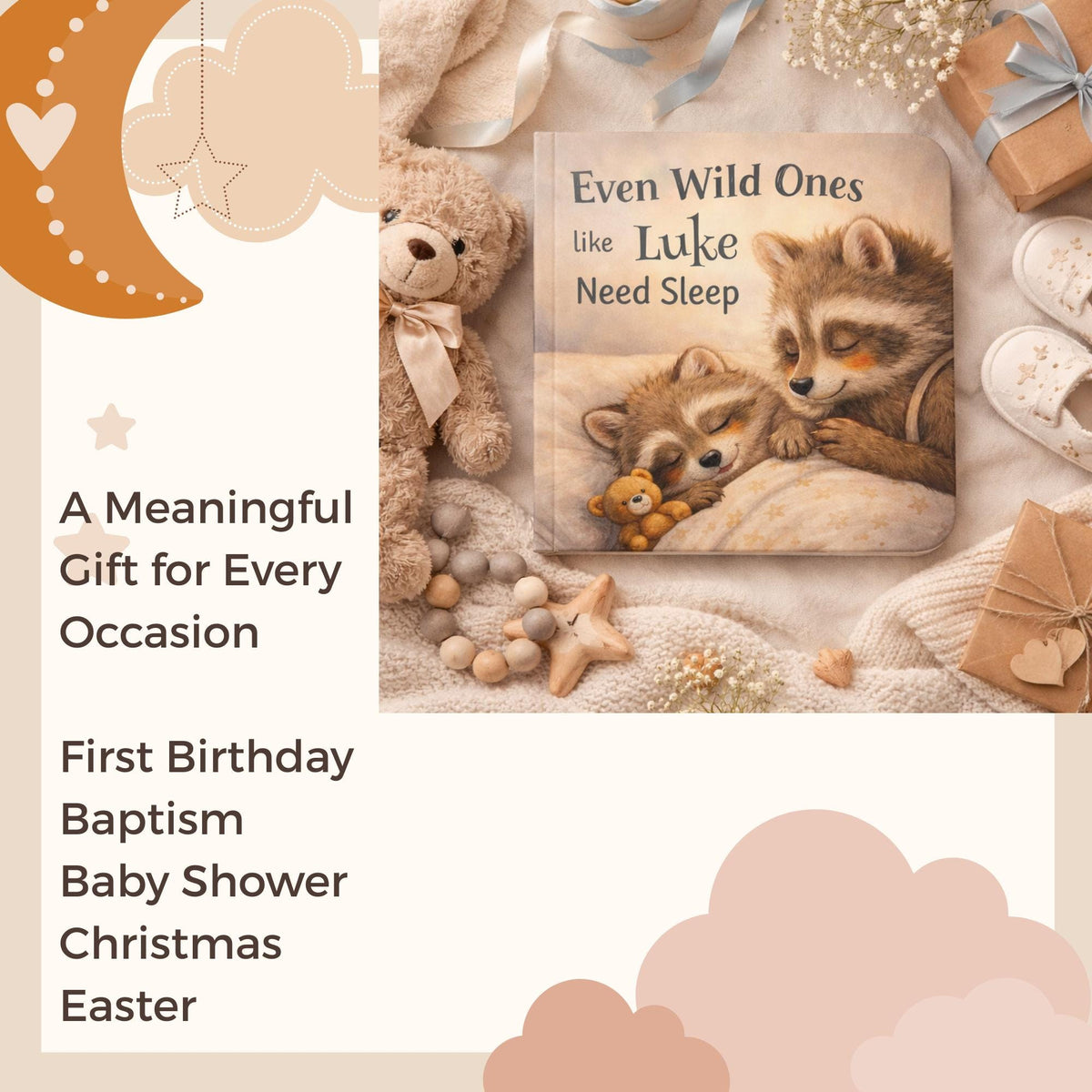 Custom Name Bedtime Story Personalized Baby Book Toddler Reading Gift First Birthday Present Child Sleep Tale Nighttime Routine Book Preschool Keepsake Infant Goodnight Story Rhyming Book Custom Baby Name Personalized Toddler Gift Wild Ones