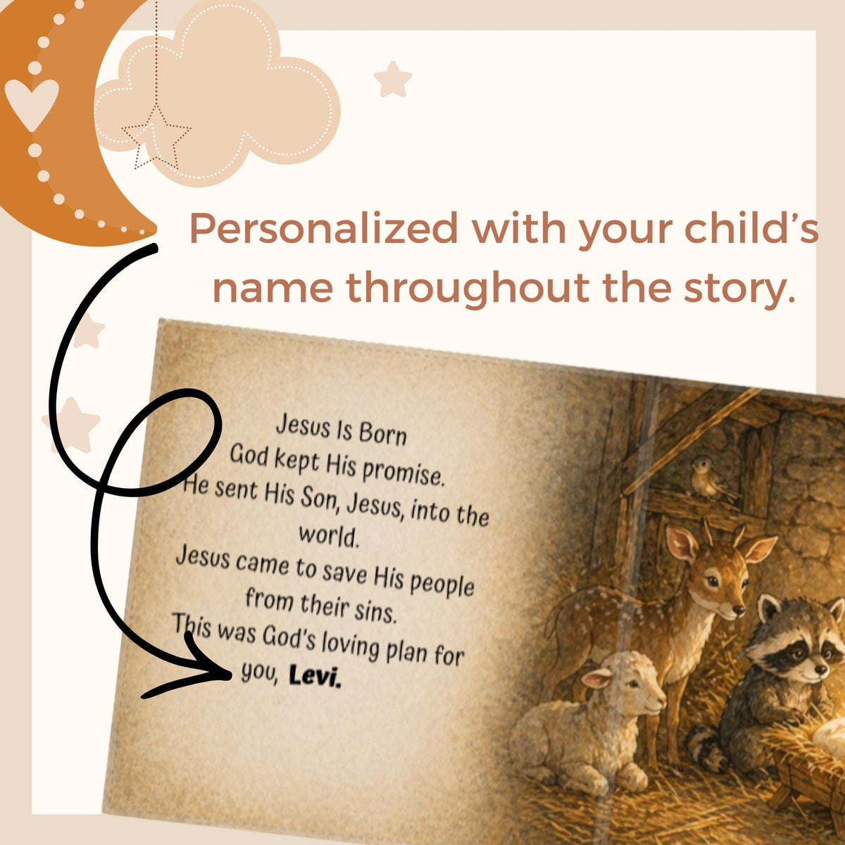 Personalized Baby Bible Story Book, Custom Name Christian Children's Book, Baptism Dedication Gift, First Bible Stories for Kids