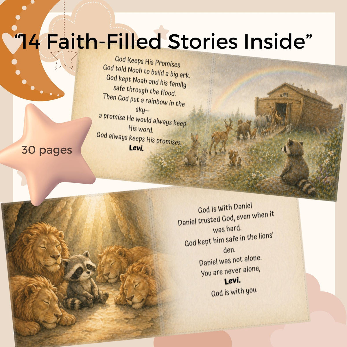 Personalized Baby Bible Story Book, Custom Name Christian Children's Book, Baptism Dedication Gift, First Bible Stories for Kids