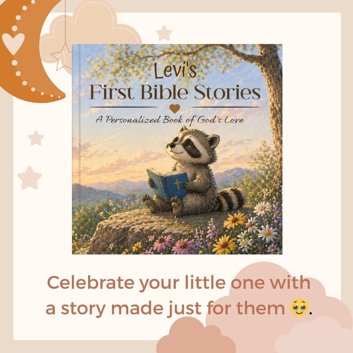 Personalized Baby Bible Story Book, Custom Name Christian Children's Book, Baptism Dedication Gift, First Bible Stories for Kids