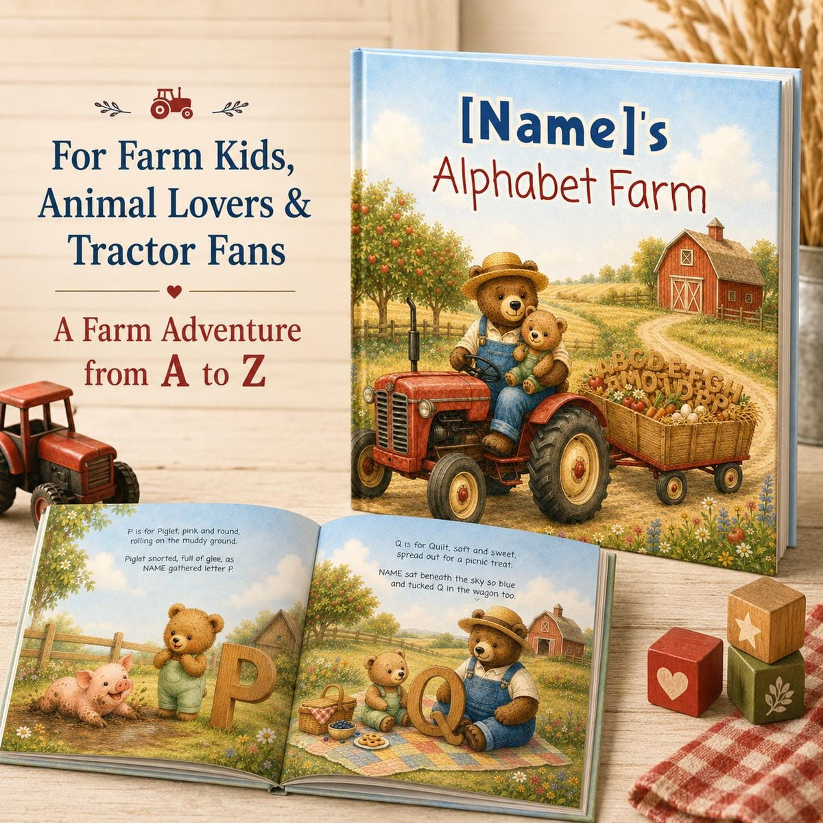 Personalized Alphabet Farm Book for Toddlers, Custom Name ABC Story Book, Baby Keepsake, First Birthday Gift for Boy or Girl