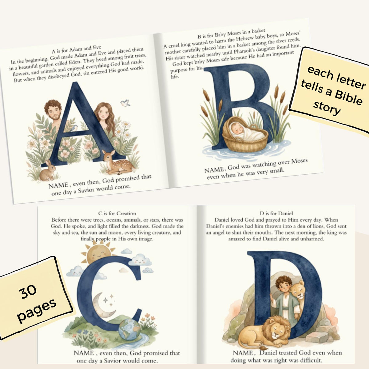 Personalized Bible ABC Book, Christian Alphabet Book with Child's Name, Baptism Gift