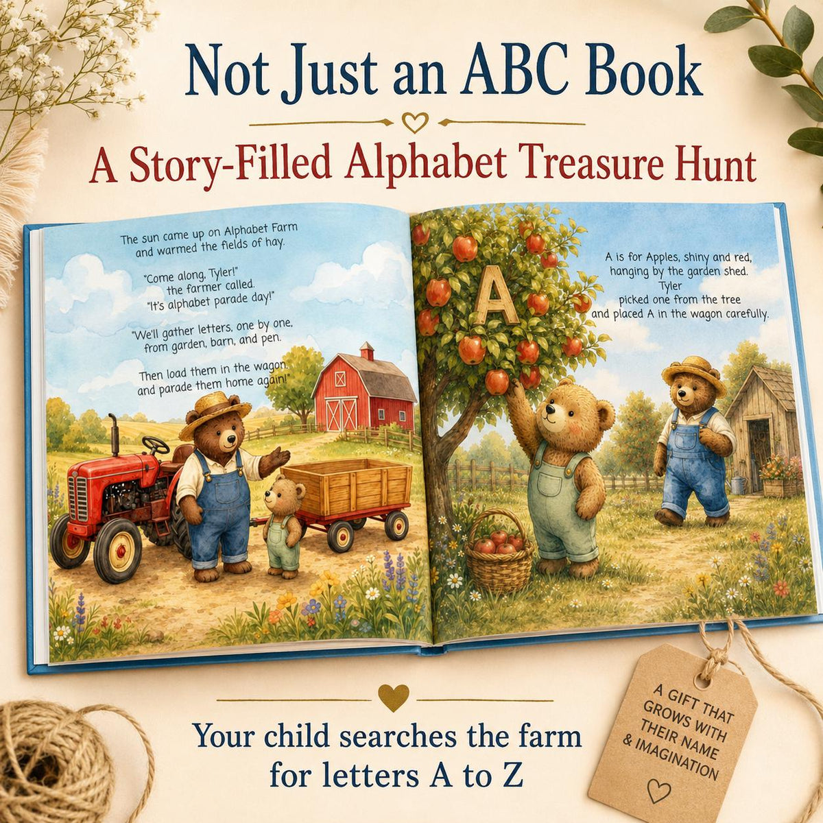 Personalized Alphabet Farm Book for Toddlers, Custom Name ABC Story Book, Baby Keepsake, First Birthday Gift for Boy or Girl