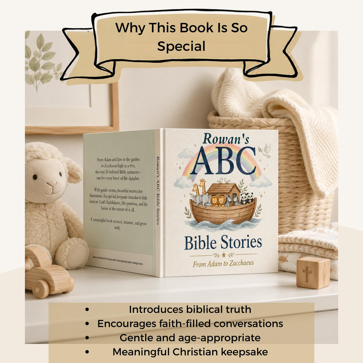Personalized Bible ABC Book, Christian Alphabet Book with Child's Name, Baptism Gift