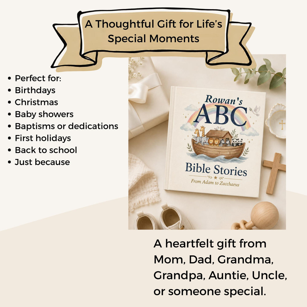 Personalized Bible ABC Book, Christian Alphabet Book with Child's Name, Baptism Gift