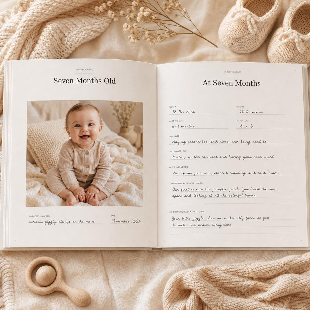 Personalized Baby Memory Book for First Year Milestones & Photos