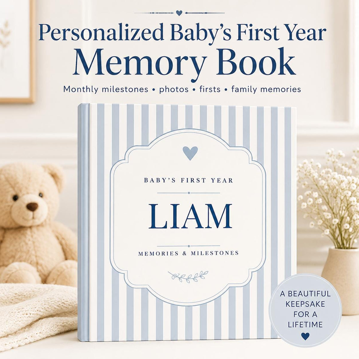 Personalized Baby Memory Book for First Year Milestones & Photos