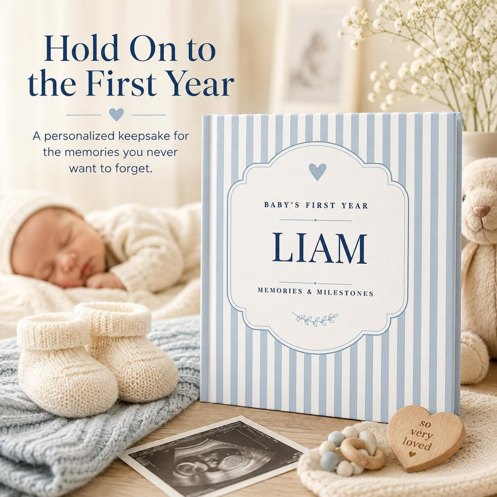 Personalized Baby Memory Book for First Year Milestones & Photos