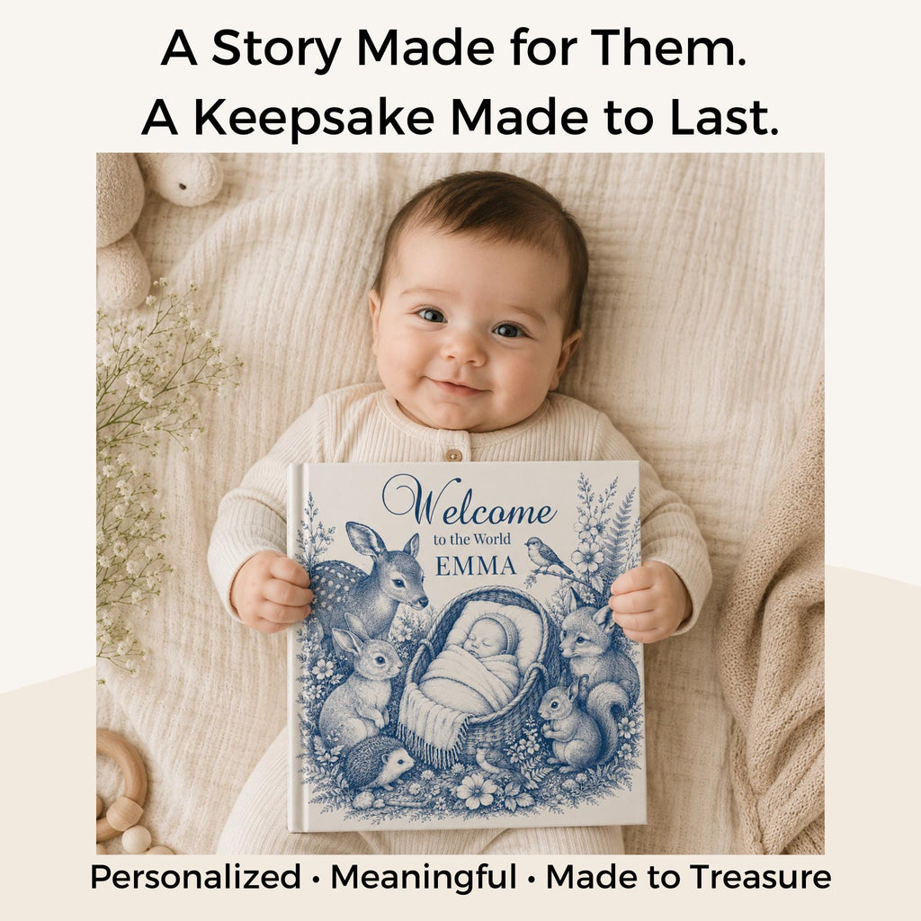 Woodland Nursery Keepsake Personalized Baby Blessing Book Custom Christening Memory Album Baptism Gift Godparent Present Christian Prayer Storybook Dedication Ceremony Treasure Gift Godson Goddaughter Baby Shower Present Handdrawn Woodland