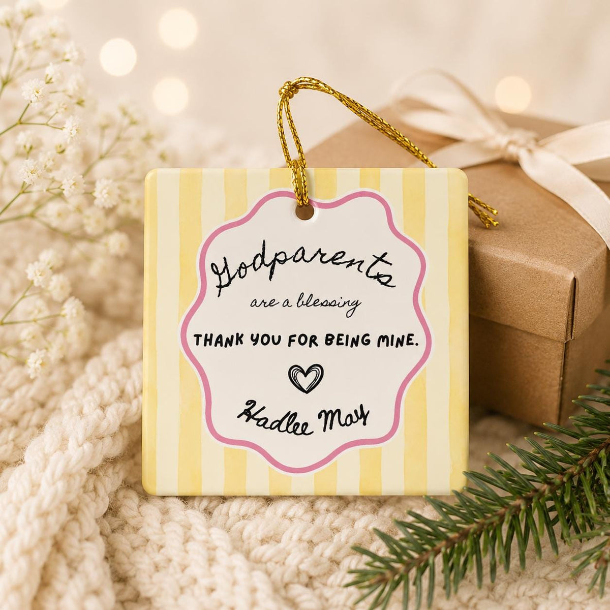 Godparent Gift Ornament, Personalized Godmother Godfather Proposal, Custom Name Striped Christmas Keepsake, Will You Be My Godparent
