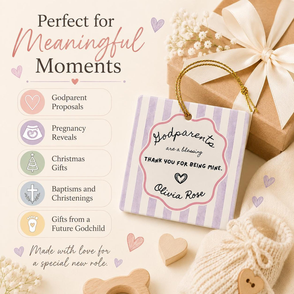 Godparent Gift Ornament, Personalized Godmother Godfather Proposal, Custom Name Striped Christmas Keepsake, Will You Be My Godparent