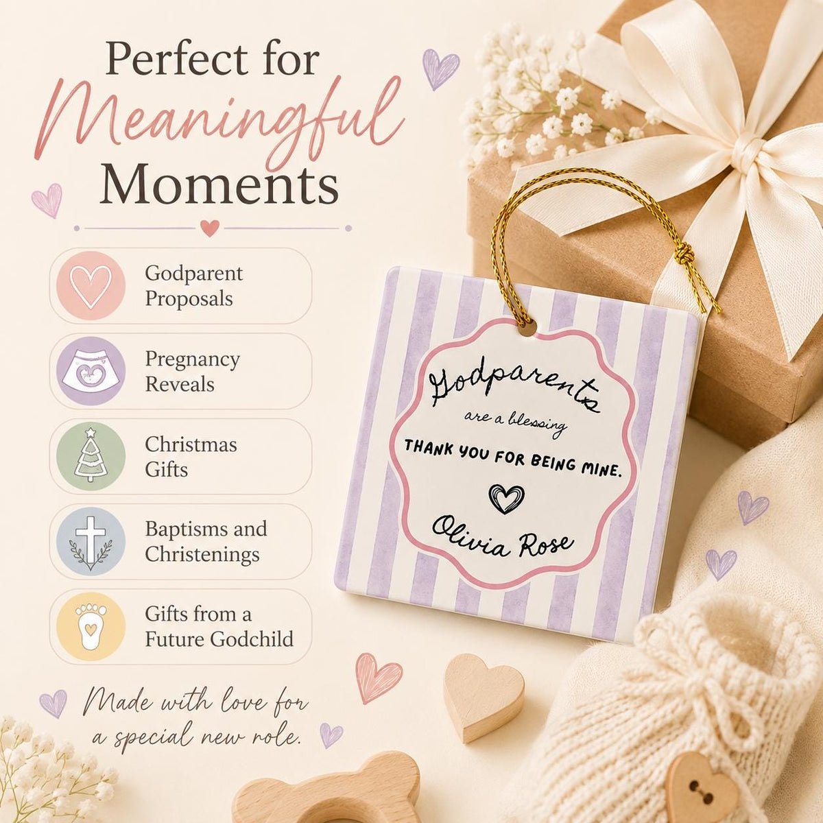 Godparent Gift Ornament, Personalized Godmother Godfather Proposal, Custom Name Striped Christmas Keepsake, Will You Be My Godparent