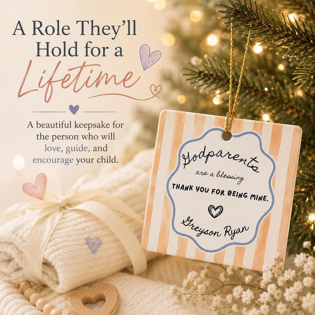 Godparent Gift Ornament, Personalized Godmother Godfather Proposal, Custom Name Striped Christmas Keepsake, Will You Be My Godparent