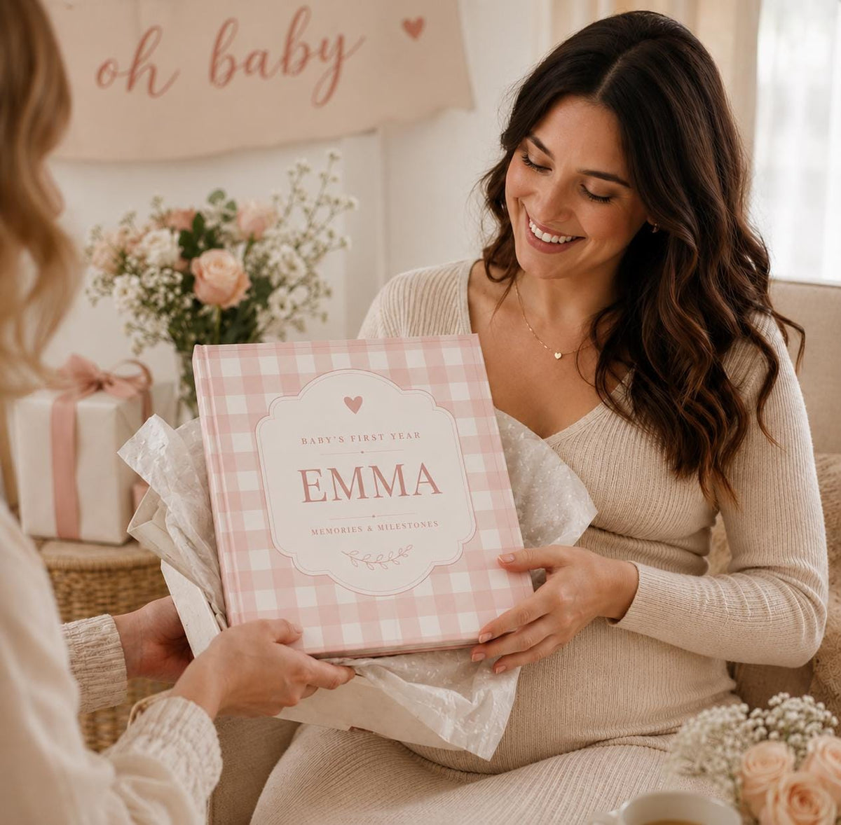 Baby Memory Book, Personalized Baby First Year Keepsake Book to Preserve First Year Photos Memories and Milestones Gingam Journal