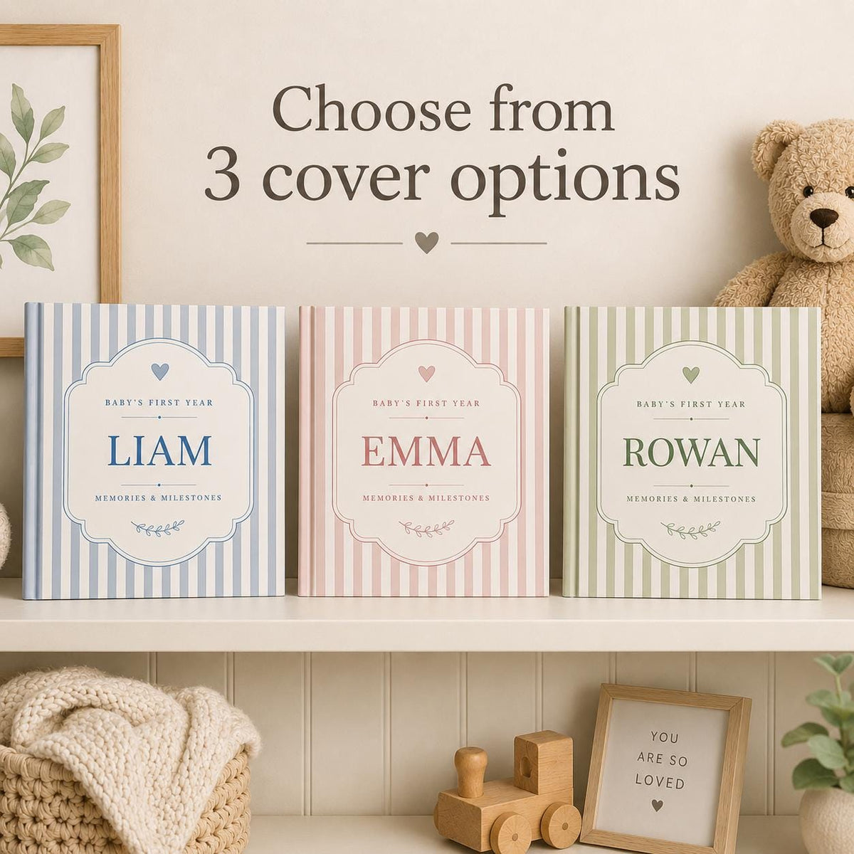 Personalized Baby Memory Book for First Year Milestones & Photos