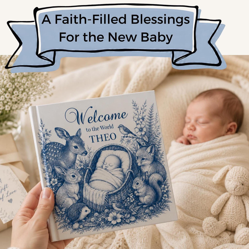 Personalized Baby Book Custom Name Blessing Storybook Woodland Nursery Keepsake Christian Prayer Book Baptism Gift Godparent Present Christening Memory Album Dedication Ceremony Treasure Godson Goddaughter Gift Handdrawn Woodland Theme