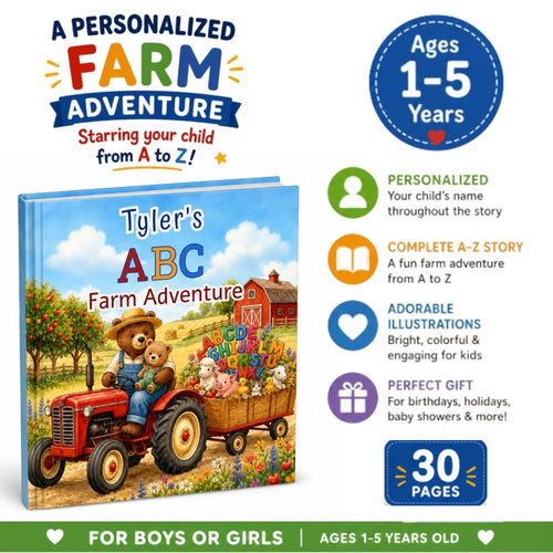 Personalized ABC Farm Adventure Book, Custom Name Story, Animal Book Kids, Toddler Birthday Gift, Personalized Storybook, Alphabet
