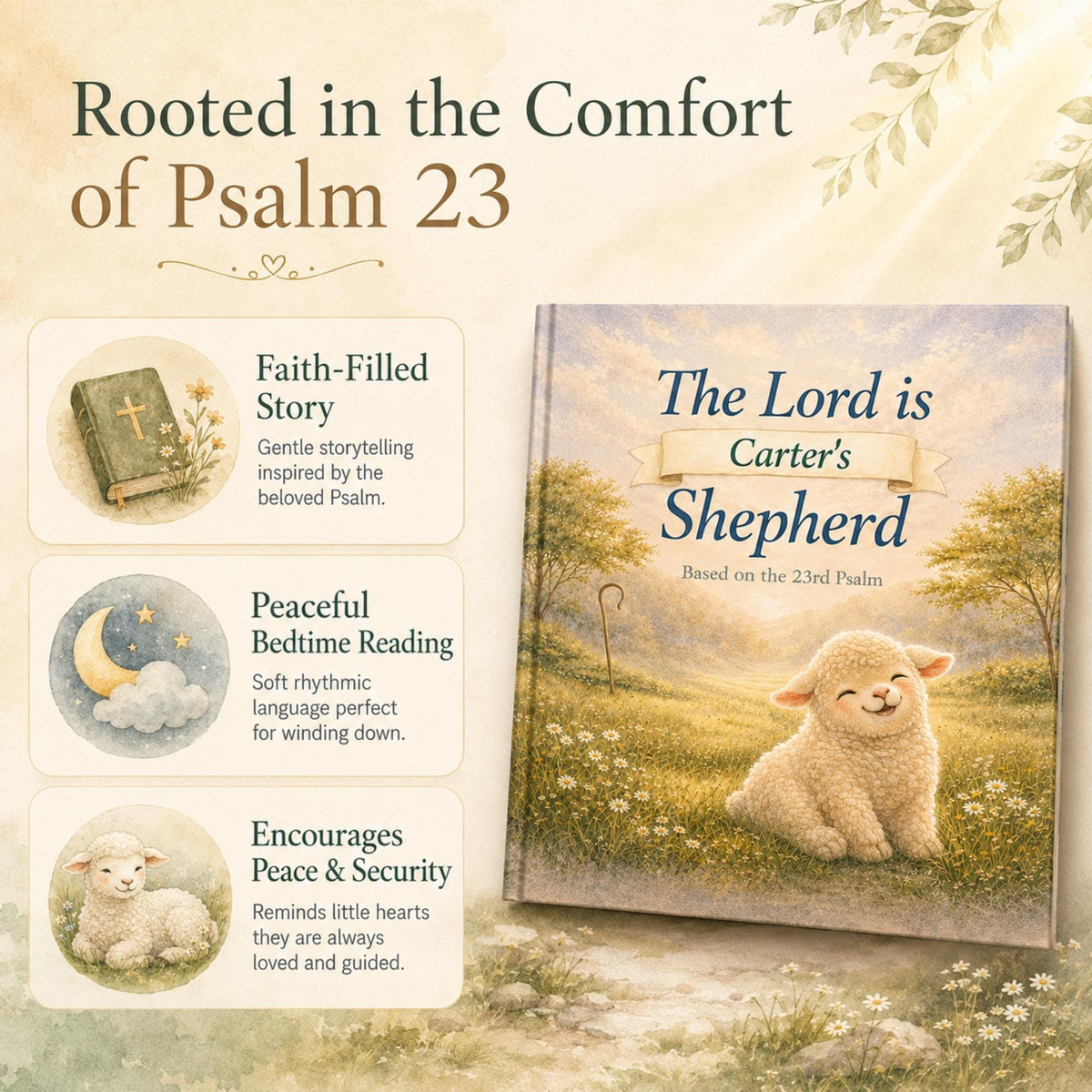 Personalized Baby Book, Psalm 23 Watercolor Storybook, Baptism Gift for Boy or Girl, Cristian Bedtime Book, Gift for Godson or Goddaughter