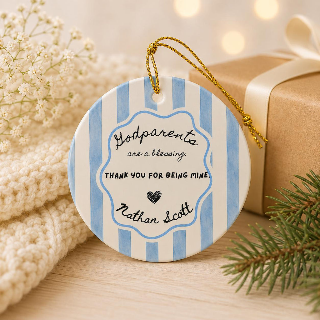Godparent Gift Ornament, Personalized Godmother Godfather Proposal, Custom Name Striped Christmas Keepsake, Will You Be My Godparent