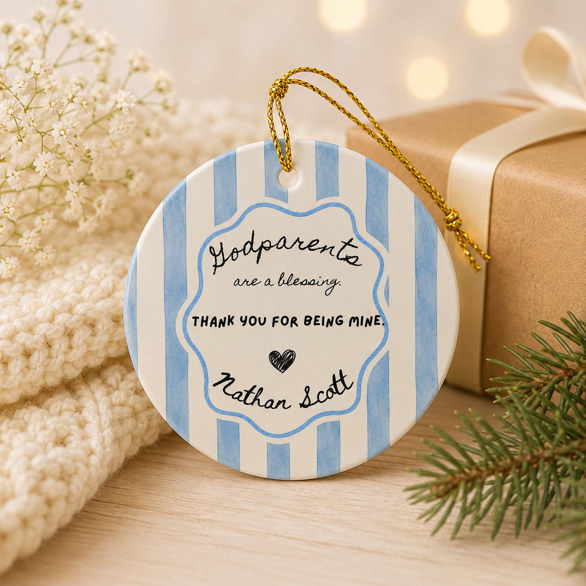 Godparent Gift Ornament, Personalized Godmother Godfather Proposal, Custom Name Striped Christmas Keepsake, Will You Be My Godparent
