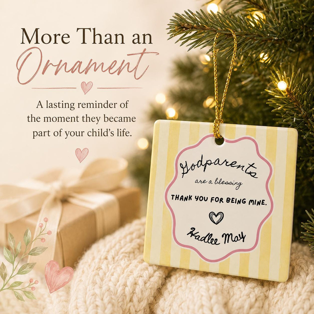 Godparent Gift Ornament, Personalized Godmother Godfather Proposal, Custom Name Striped Christmas Keepsake, Will You Be My Godparent