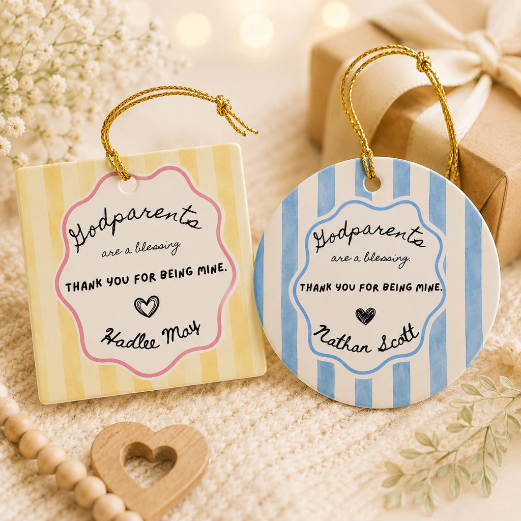 Godparent Gift Ornament, Personalized Godmother Godfather Proposal, Custom Name Striped Christmas Keepsake, Will You Be My Godparent