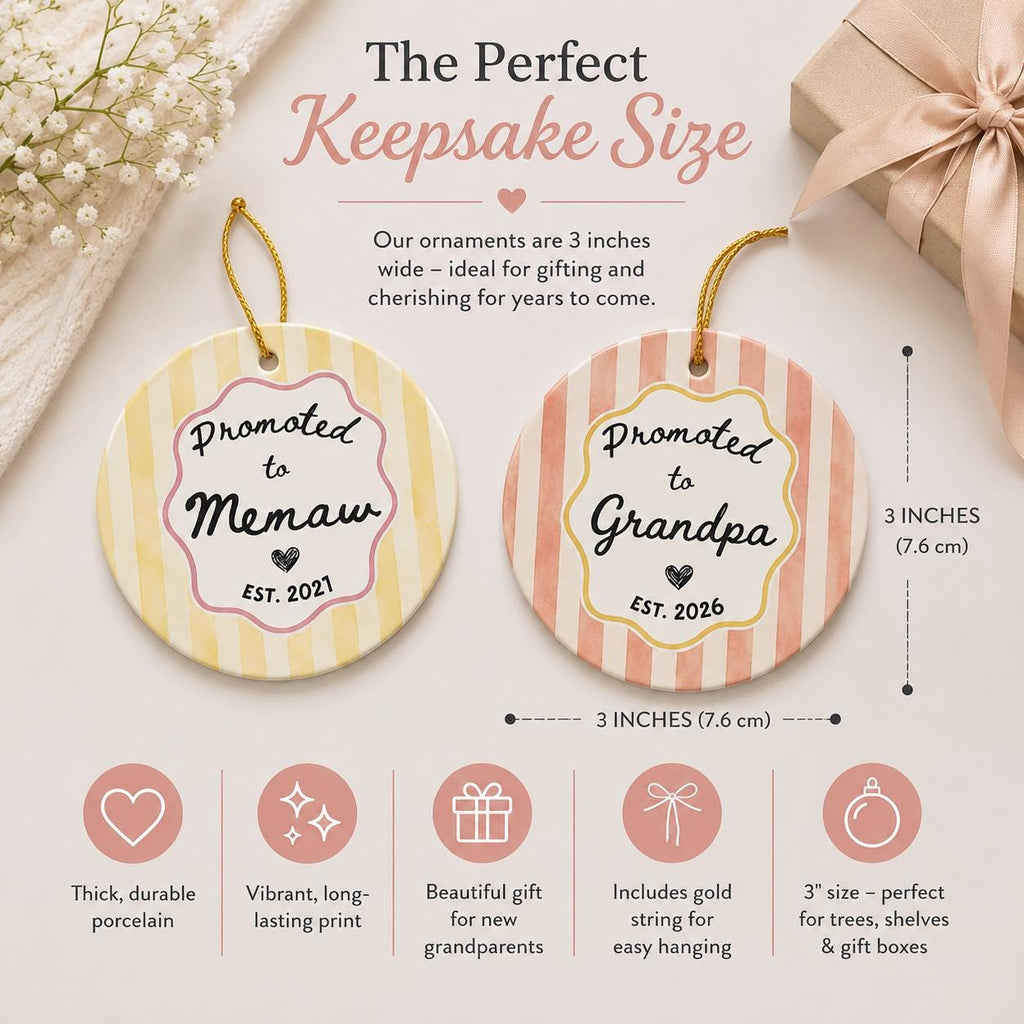 Promoted to Grandparents Ornament, Custom Grandma Grandpa Pregnancy Reveal Announcement, Personalized Expecting Baby Christmas Ornament 2026