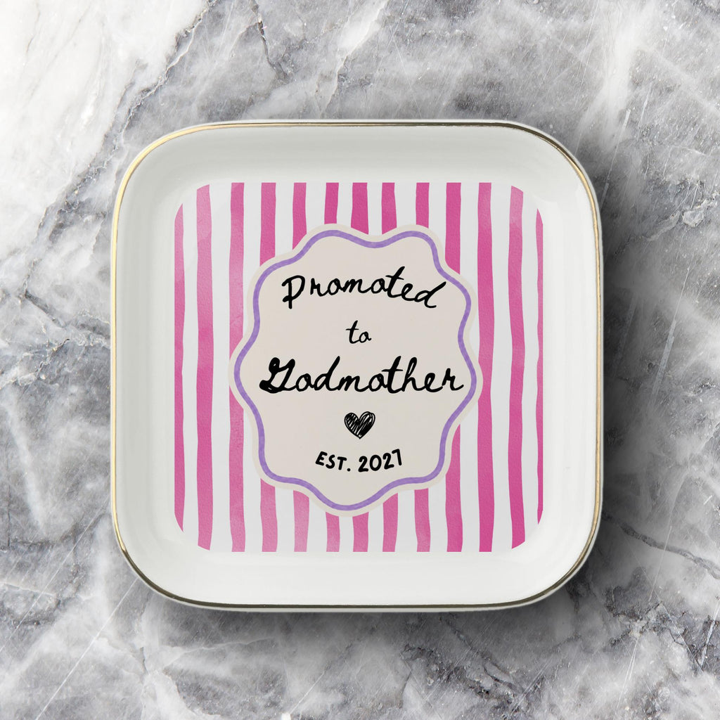 Godparent Gift Custom Striped Jewelry Dish, Cute Godparent Appreciation Gift, Personalized Godmother Proposal Ring Dish with Name Keepsake