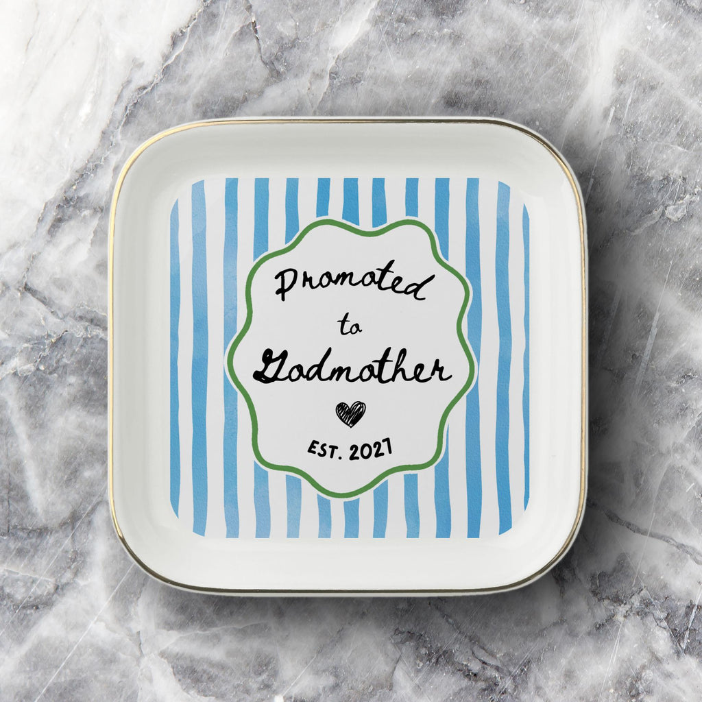 Godparent Gift Custom Striped Jewelry Dish, Cute Godparent Appreciation Gift, Personalized Godmother Proposal Ring Dish with Name Keepsake