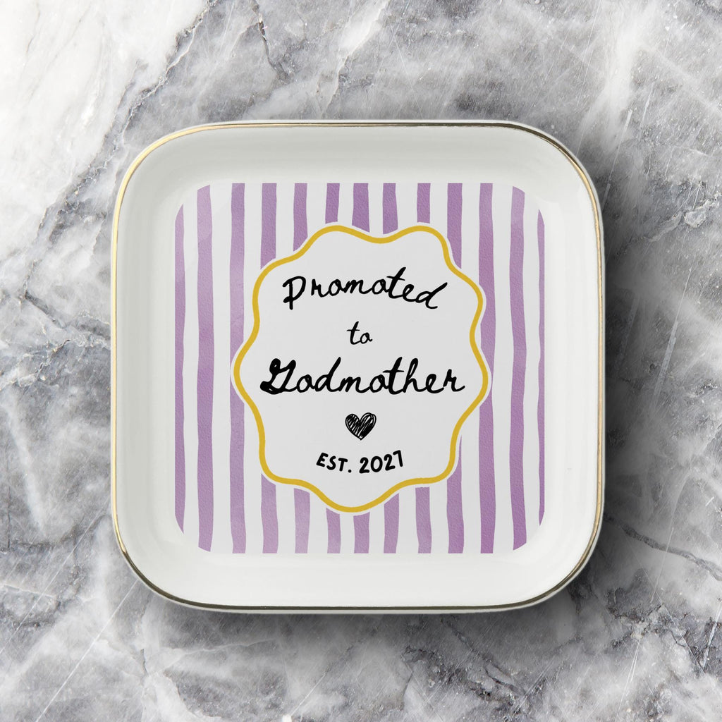 Godparent Gift Custom Striped Jewelry Dish, Cute Godparent Appreciation Gift, Personalized Godmother Proposal Ring Dish with Name Keepsake
