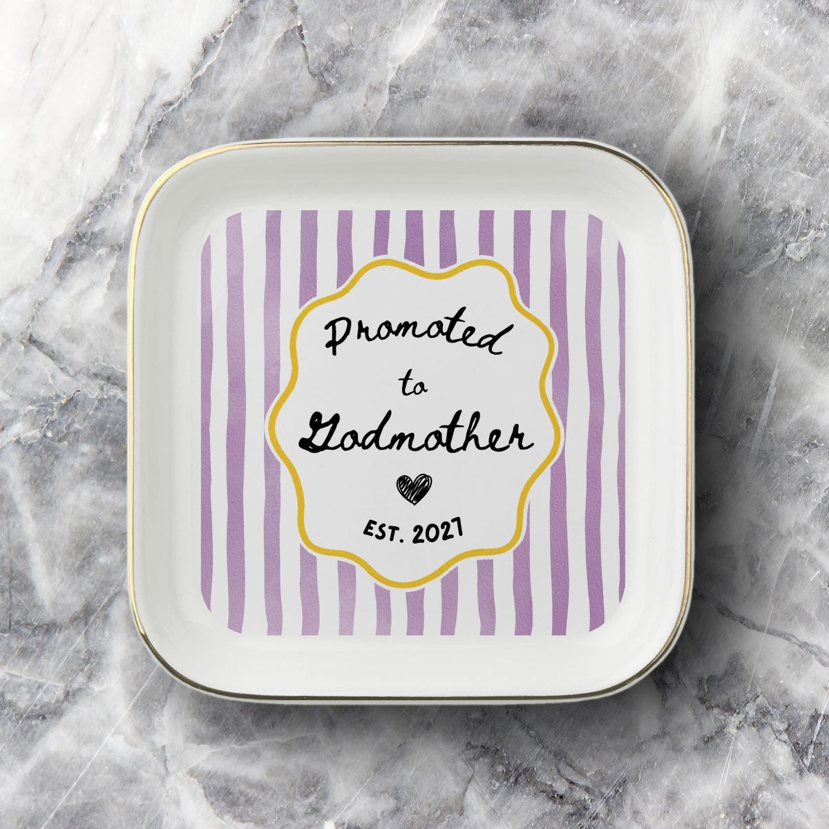 Godparent Gift Custom Striped Jewelry Dish, Cute Godparent Appreciation Gift, Personalized Godmother Proposal Ring Dish with Name Keepsake