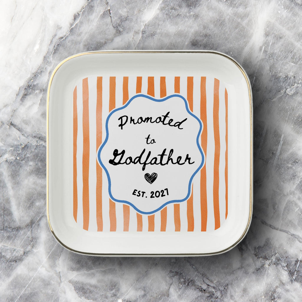 Godparent Gift Custom Striped Jewelry Dish, Cute Godparent Appreciation Gift, Personalized Godmother Proposal Ring Dish with Name Keepsake