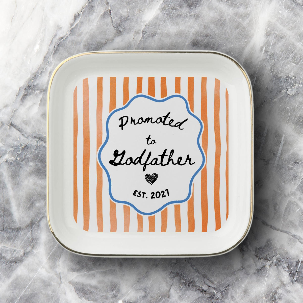 Godparent Gift Custom Striped Jewelry Dish, Cute Godparent Appreciation Gift, Personalized Godmother Proposal Ring Dish with Name Keepsake