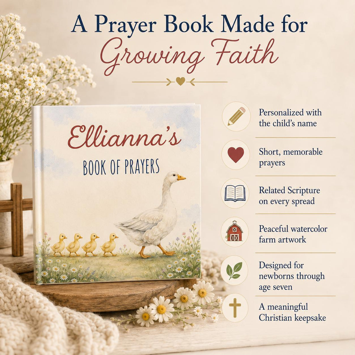 Personalized First Prayer Book for Kids, Christian Bedtime Prayers, Baptism Gift
