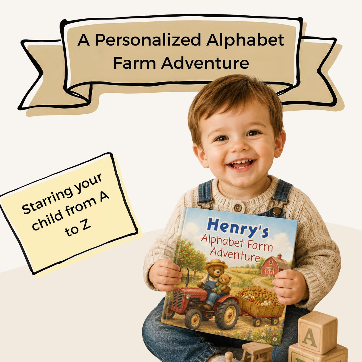 Personalized ABC Farm Adventure Book, Custom Name Story, Animal Book Kids, Toddler Birthday Gift, Personalized Storybook, Alphabet