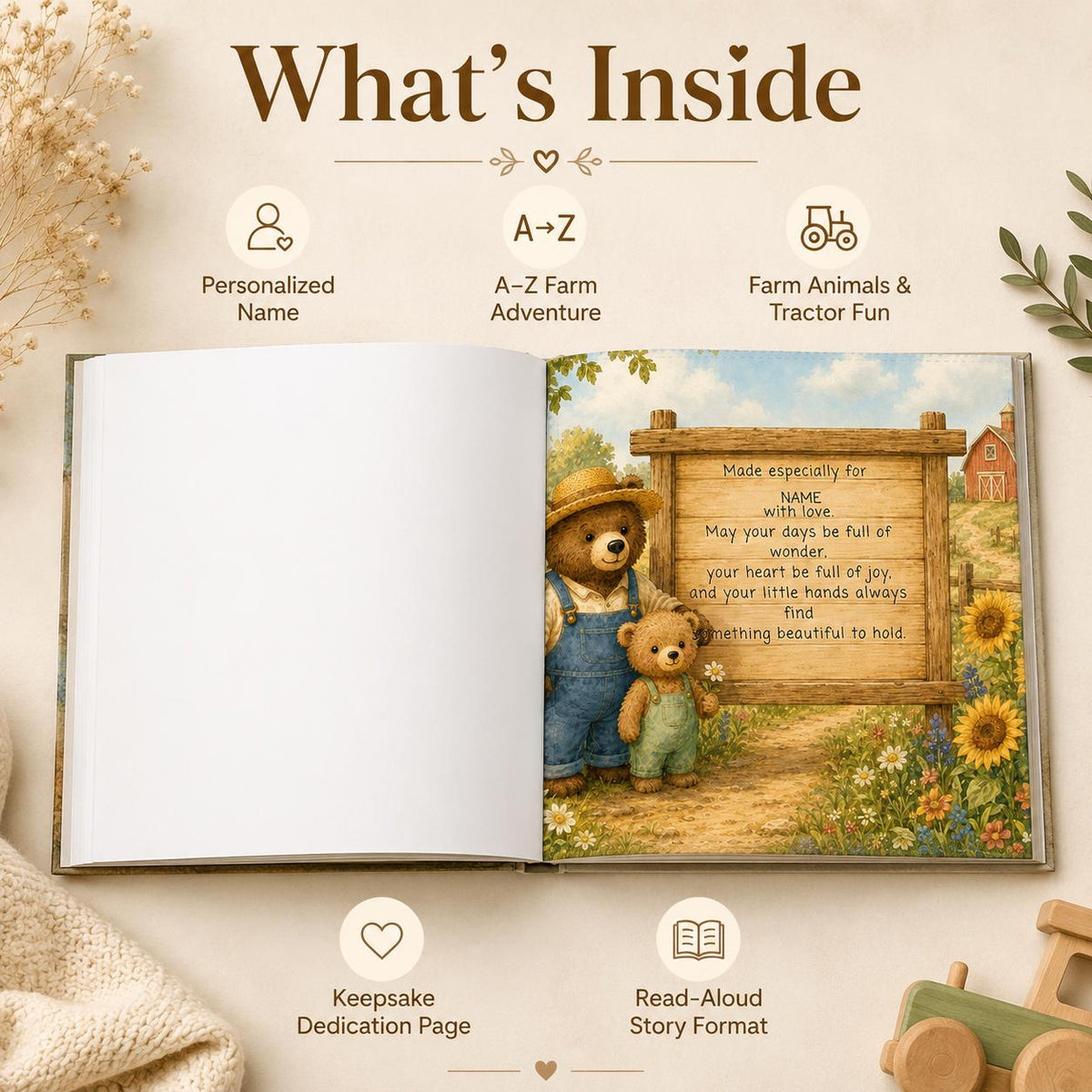 Personalized ABC Farm Adventure Book, Custom Name Story, Animal Book Kids, Toddler Birthday Gift, Personalized Storybook, Alphabet
