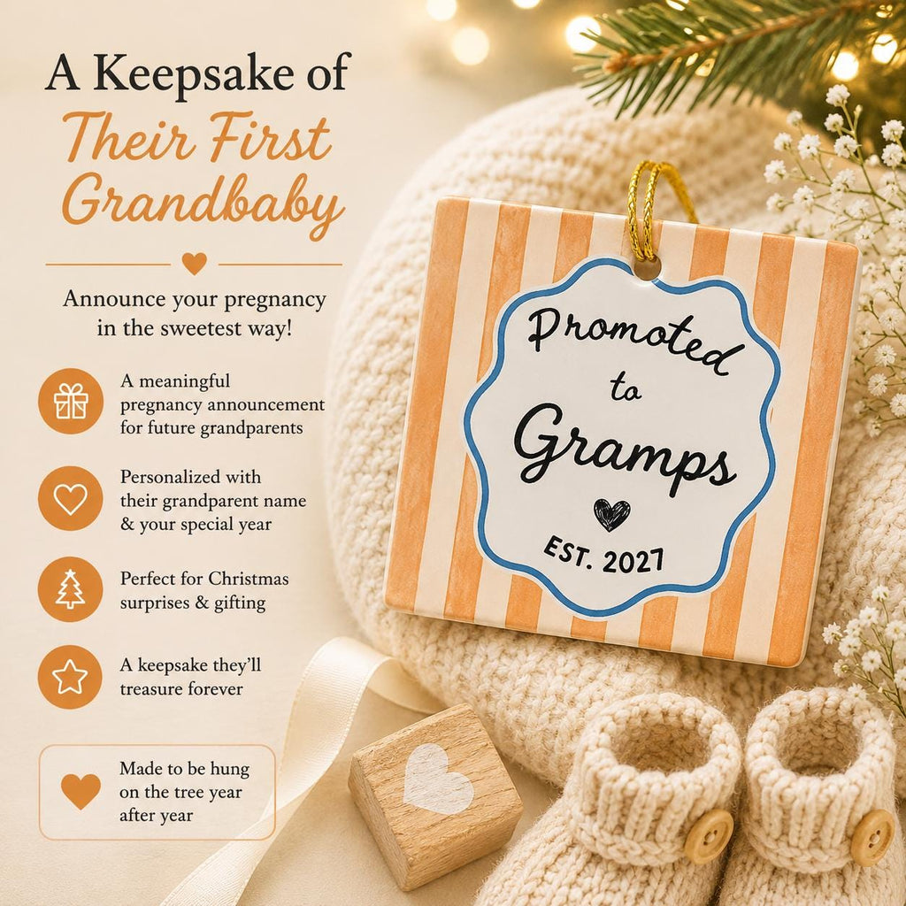 Promoted to Grandparents Ornament, Custom Grandma Grandpa Pregnancy Reveal Announcement, Personalized Expecting Baby Christmas Ornament 2026