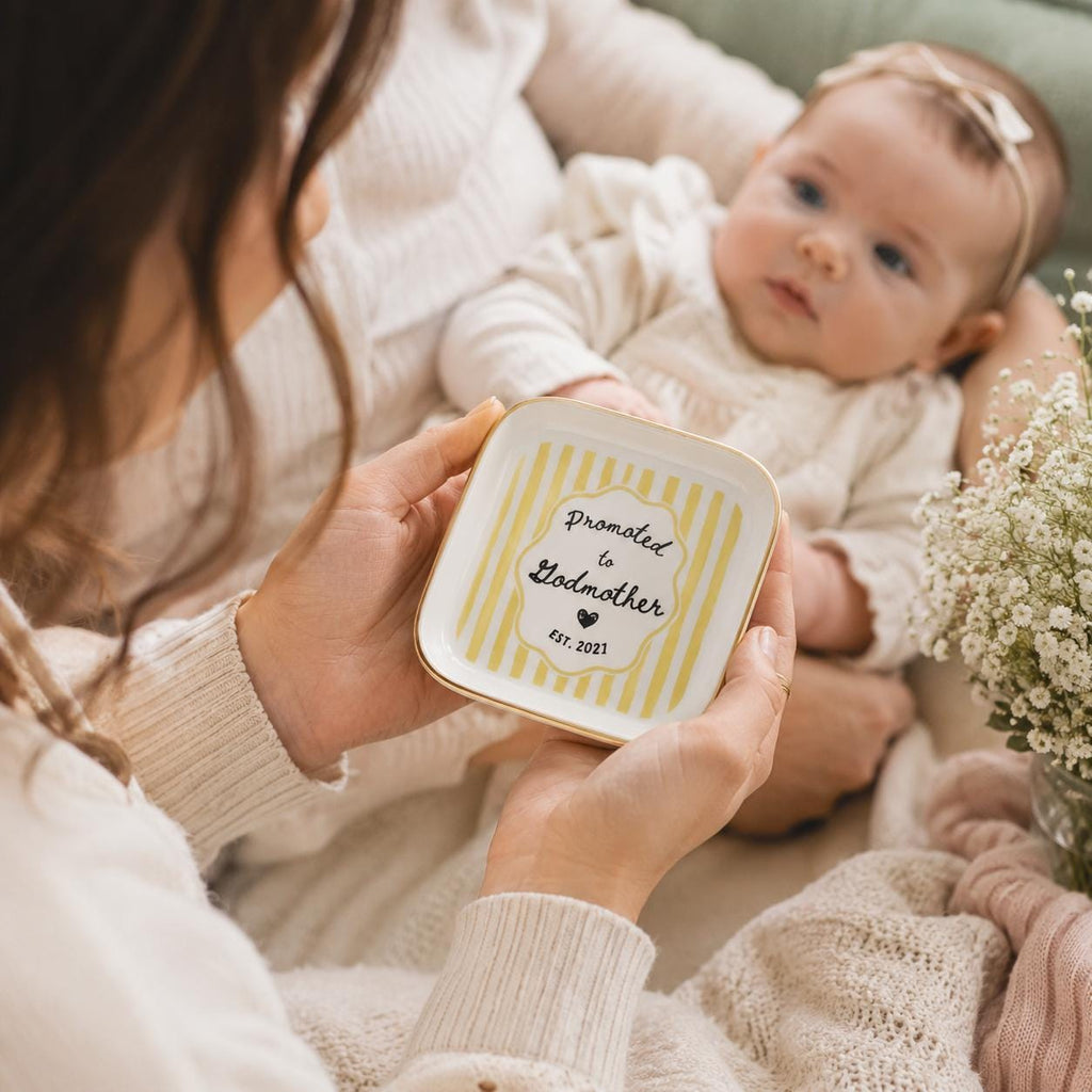 Godparent Gift Custom Striped Jewelry Dish, Cute Godparent Appreciation Gift, Personalized Godmother Proposal Ring Dish with Name Keepsake