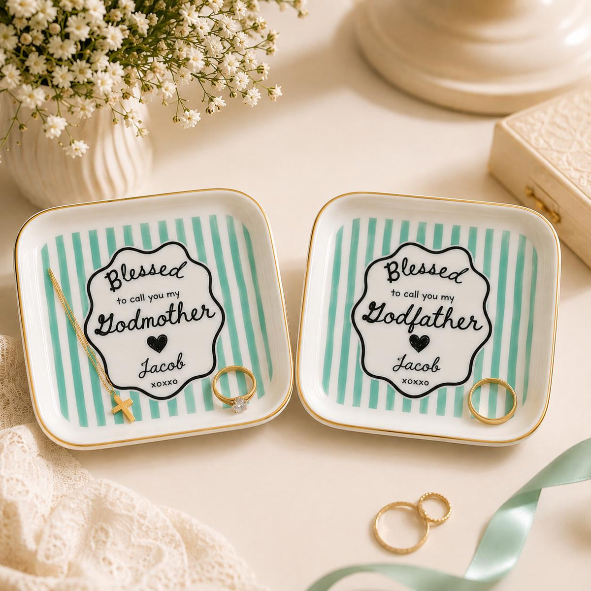 Godmother Proposal Jewelry Dish, Custom Godparent Appreciation Gift, Pregnancy Announcement Keepsake, Baptism Gift for Godmother