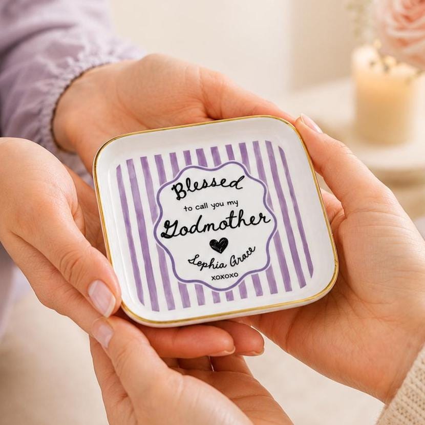 Godmother Proposal Jewelry Dish, Custom Godparent Appreciation Gift, Pregnancy Announcement Keepsake, Baptism Gift for Godmother
