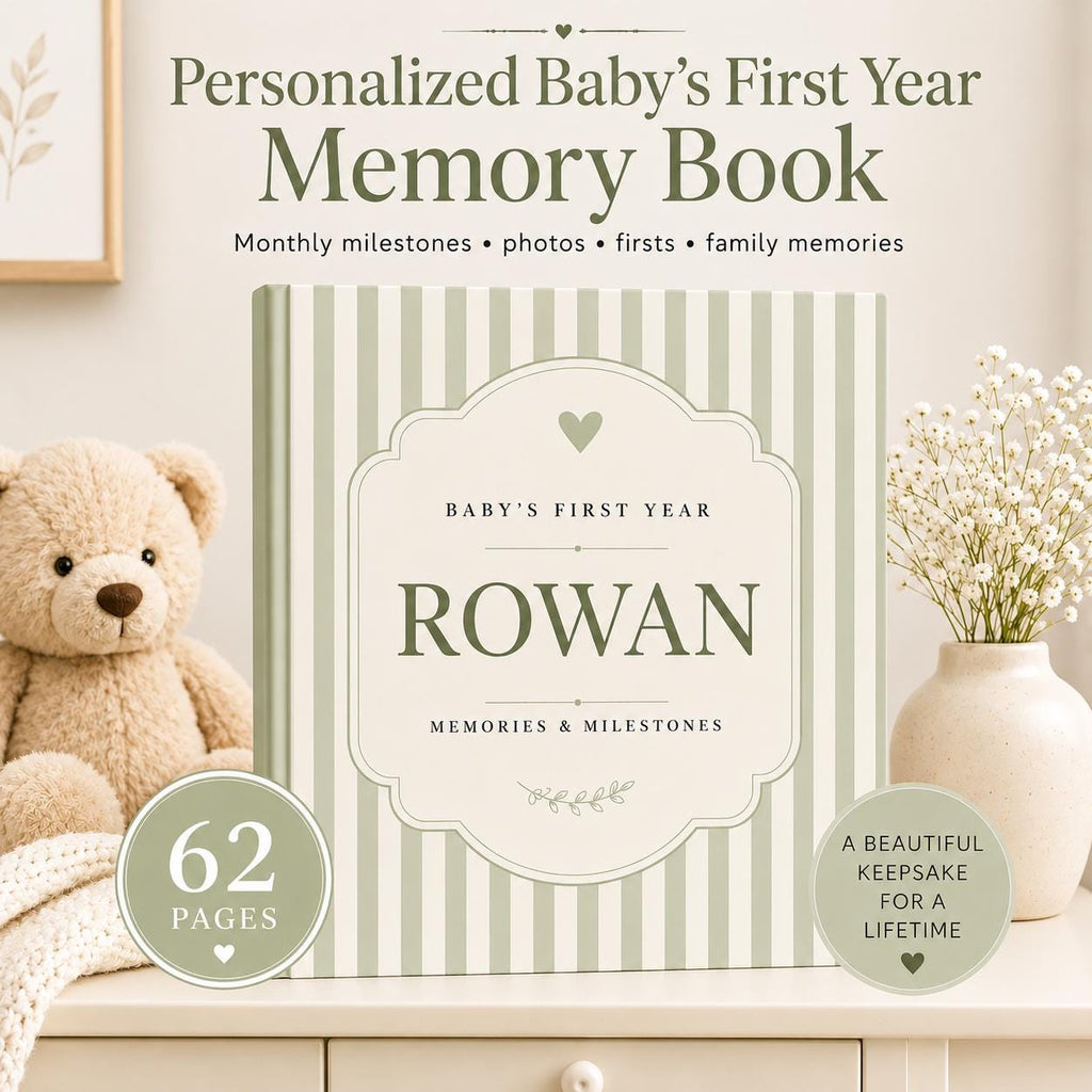 Personalized Baby Milestone First Year Book for New Baby and Baby Shower