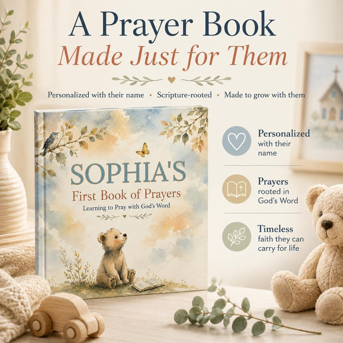Personalized First Prayer Book for Kids | Scripture-Based Prayers | Custom Name Children's Hardcover | Baptism Christening Gift